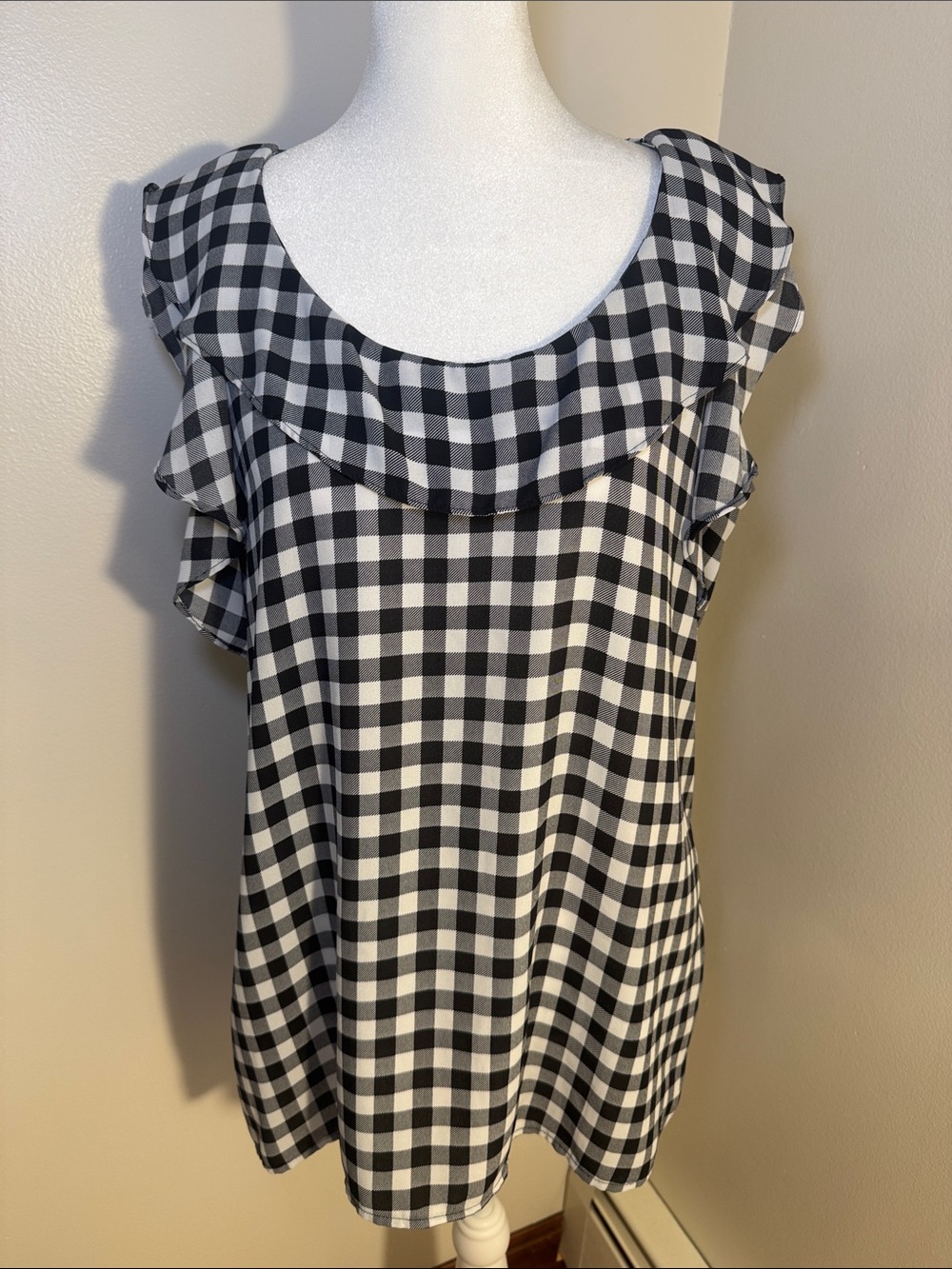 Black & White Gingham Ruffle-Trim Camisole